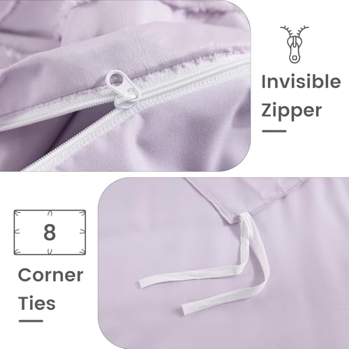 Image of NEXHOME PRO Duvet Cover Full,3 Pieces Boho Tufted Duvet Cover Set, Soft and Lightweight 100% Washed Microfiber Comforter Cover Set for All Season(Lavender,80 x 90)-No Comforter
