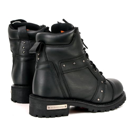 Milwaukee Leather MBL9319 Bota feminina preta de couro premium com cadarço e fecho de zíper lateral,