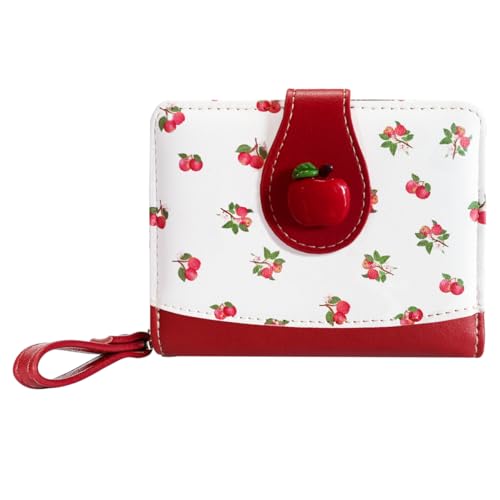 Sunwel Fashion Cutest Fruit Prints Wallet Card Slots Small Wallet with Zipper Coin Pouch Wallet for Women Girls (RED APPLE)