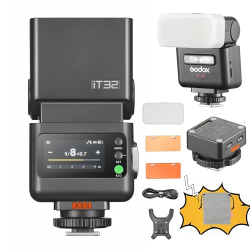 Godox iT32 TTL Kamerablitz mit X5 S kabellosem Blitz-Auslöser 2,4 GHz HSS 1/8000 s GN18 mit magnetischem Diffusor für Sony-Kameras