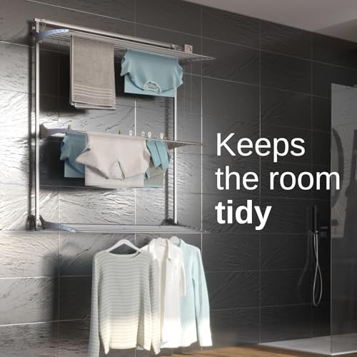 foxydry Tower Wall Mounted Clothes Airer Vertical Wall Mounted Retractable Clothes Drying Rack for Indoor and Outdoor Use (88 x 52 x 137 cm, Right Grey) - Image 8