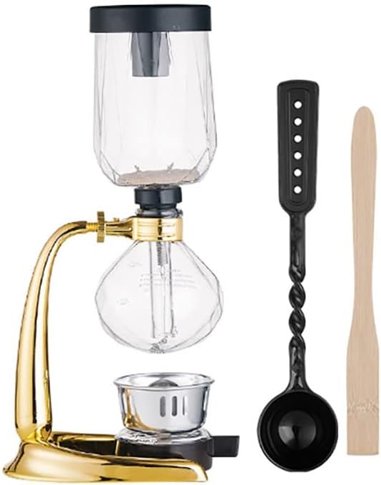 FYHKF Siphon Coffee Maker Set Coffee Syphon Technia Stainless steel siphon pot Glass siphon coffee maker Suit 2 colors, 3 cups, 17.5 * 37cm Vacuum Coffee Makers (color : A)