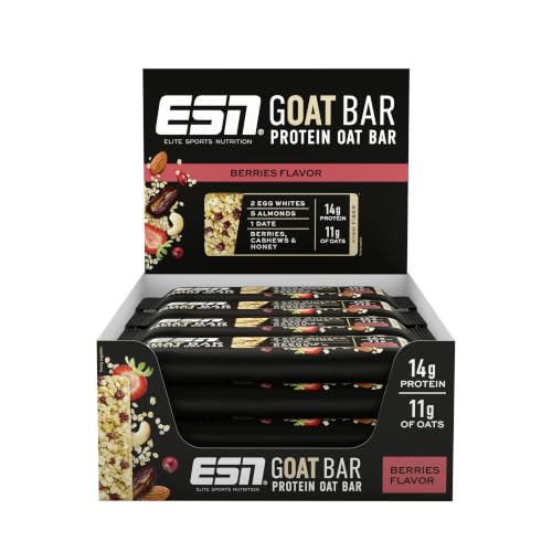 ESN GOAT Bar, barretta proteica all'avena, frutti di bosco, 12 x 55 g | Snack energetico ad alto contenuto di fibre, 14 g di proteine e 11 g di avena, dolcificata con datteri e miele
