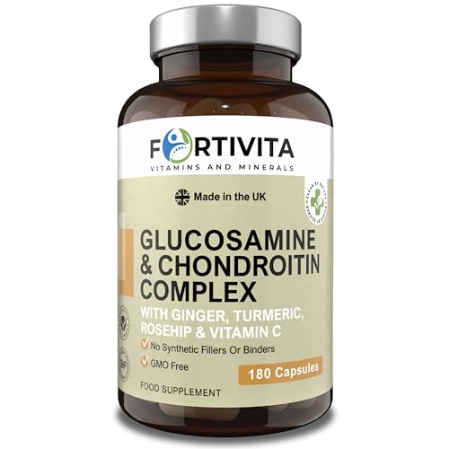 Glucosamine & Chondroitin Complex with Vitamin C, Turmeric, Ginger & Rosehip - UK Made, GMO Free, 180 Capsules