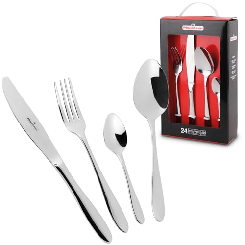 Magefesa Iria - Set de 24 Cubiertos, 6 Cucharillas, 6 Cucharas, 6 Cuchillos de Mesa y 6 Tenedores, Acero Inoxidable, Uso Diario, Mango Ergonómico