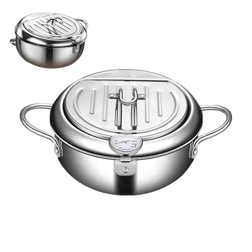 Frittierfitcy - Olla doble inferior con termómetro, olla profunda, freidora grande, olla sopa, estante de drenaje extraíble para cocinar calamar crujiente