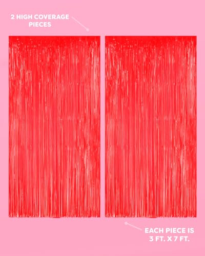 Image of xo, Fetti Cherry Red Party Curtain - Set of 2 | Bachelorette Fringe Decorations, Cute Birthday Photo Booth, Party Backdrop, Scarlet Bday Supplies, Valentines Streamers, Galentines