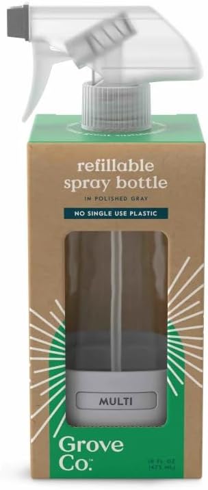 Frasco de vidro com spray recarregável Grove Co., 473 mL, cinza polido