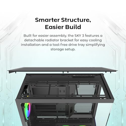 Image of MONTECH Sky 3 ATX PC Case, Panoramic Glass, Adjustable Airflow, Personalized Design, 360mm Radiator Support, 3x120mm ARGB PWM Fans Pre-Installed, Compact Build for Next-Gen GPU, Black (SKY3B)