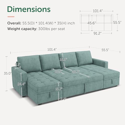 Image of HONBAY Modular Sectional Sleeper Sofa with Pull Out Bed,U Shaped Couch with Storage Seat,Sectional Couches for Living Room,Blue
