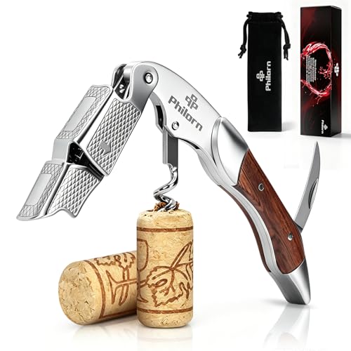 PHILORN Tire-Bouchon Professionnel, Palissandre Naturel & Ouvre Bouteille en Acier Inoxydable, Ebook de Recettes Vin, Couteau de Sommelier, Coupe-Capsule, Meilleur Choix de Serveur, Barman, Sommelier