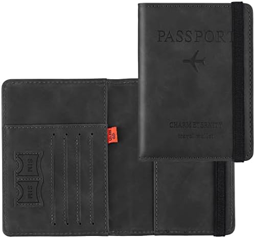 Januts Passport Holder Passport Cover with RFID Blocking Protector Travel Wallet Organiser for Men Women PU Leather Document Holder Credit Cards Boarding Ticket Cashes Case Travel Accessory Black