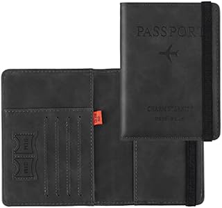 Januts Passport Holder Passport Cover with RFID Blocking Protector Travel Wallet Organiser for Men Women PU Leather Document Holder Credit Cards Boarding Ticket Cashes Case Travel Accessory Black