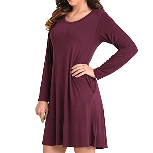 Image of Miss Lavish London Women's Long Sleeve Swing Dress with Pockets Relaxed Fit Soft Casual Dress