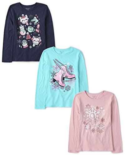 Image of The Children's Place Girls' Unicorns,Sports,Butterflies Long Sleeve Graphic T-Shirts,3 Pack