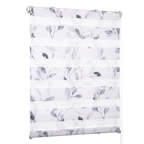 Deswell Doppelrollo Klemmfix ohne Bohren Weiß-Blätter B85 x H120 cm...