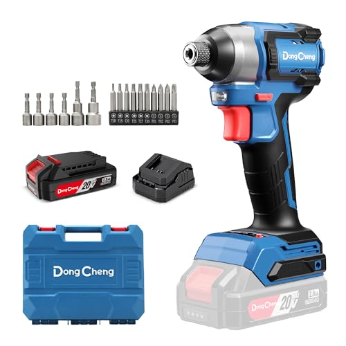 Image of Dong Cheng 20V 1 /4 inch Hex Brushless Impact Driver, 1460 in-lbs Cordless Impact Driver with 2.0Ah Batteries, 3-Speed, 4.9 inch Compact Impact Driver for Cabinetry, Deck Building & HVAC Installation