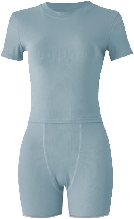 LICOBOD XS-3XL Casual Workout Two Piece Outfits for Women Short Sleeve T-shirt+Elastic High Waist Shorts Sets Streetwear - Image 2