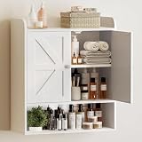 AMLANCHER Hängeschrank, Badezimmerschrank mit 2 Türen & Verstellbare Ablagen, Offenen Regalen, Wandschrank Hängend für Küche, Badezimmer, 21 x 55 x 66 cm, Weiß