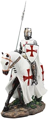 Ebros Crusader English Knight On Cavalry Horse Statue 8" Tall Phalanx Spear Horse Combat Warrior Sculpture