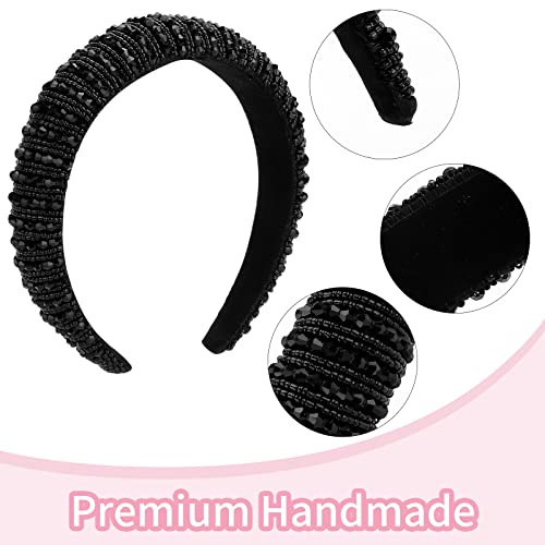 Ondder Rhinestone Headbands For Women Padded Headband Crystal Beaded Glitter Head Band Hairband Headband For Women Girls Bejewelled Baroque Rhinestone Elegant Embellished Womens Girls Headband Head Band Diademas Hair Accessories For Women Girls-Black #TOP3