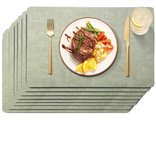 Maxpearl Faux Leather Placemats Set of 8, Easy to Clean, Light Green