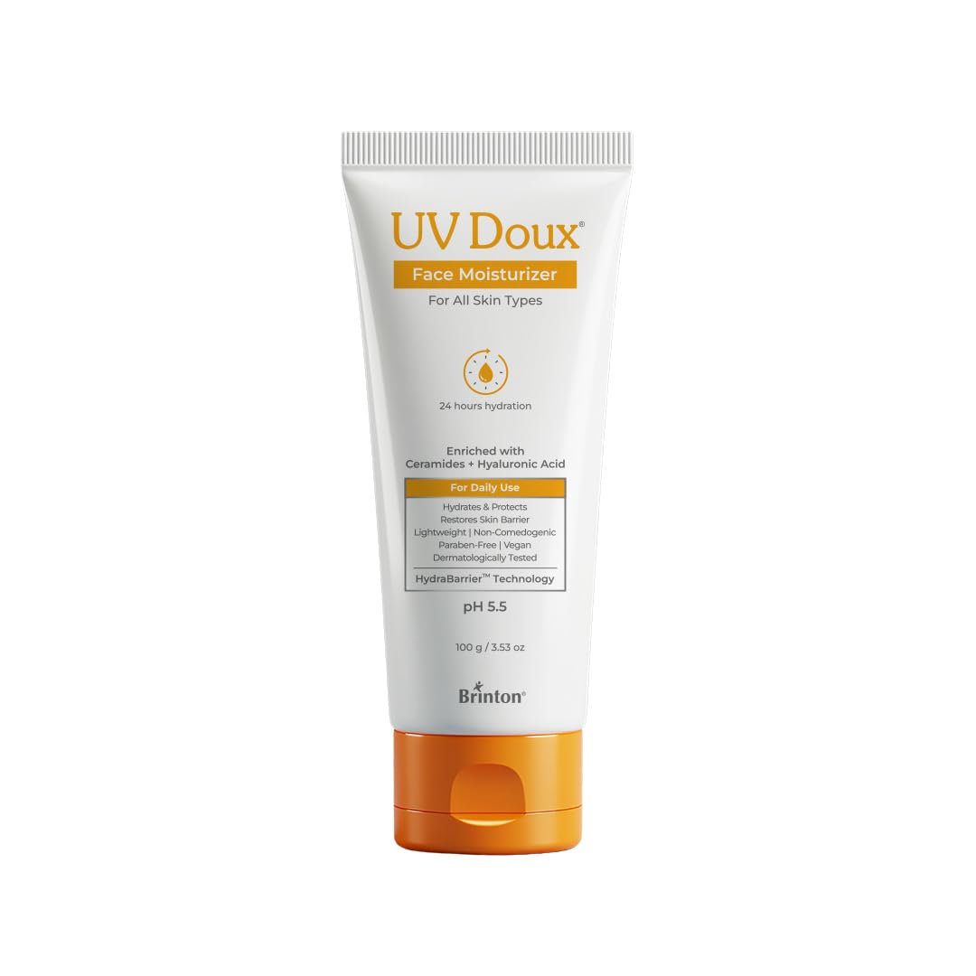 UV Doux Face Moisturizer for All Skin Types | Lightweight, Non-Greasy Hydration with Aquaxyl & Emollients | Long-Lasting Moisture, Soft & Smooth Skin | Dermatologist-Tested – 100g