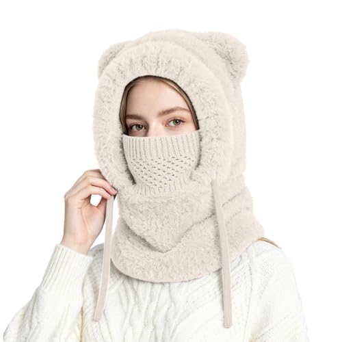 YcZithral Sherpa Winter Balaclava, Soft Warm Hooded Hat Face Cover White