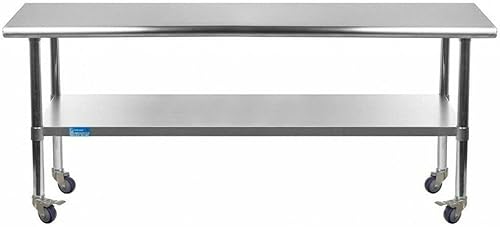 Vista 118 de AmGood Mesa de acero inoxidable de 24 pulgadas de largo x 18 pulgadas de profundidad con ruedas