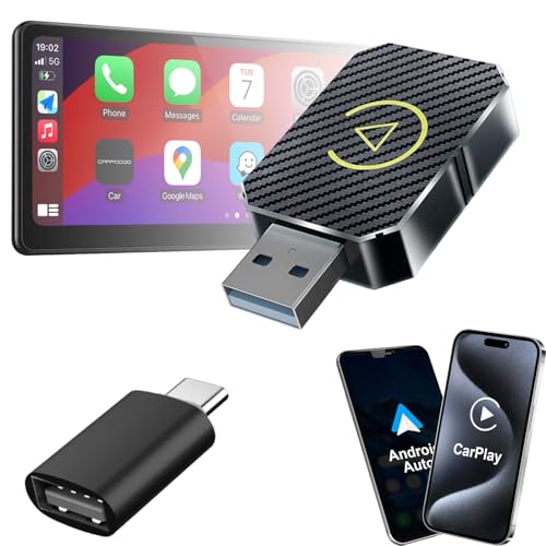 Image of 2-in-1 Wireless CarPlay Receiver for Android Auto & Apple CarPlay, Converts Wired to Wireless, USB-A & Type-C, Bluetooth 5.4, Wi-Fi 6, iOS & Android Compatible, Fast Boot, Compact Plug & Play