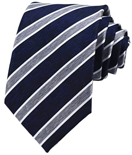 Men Boys Navy Blue Grey White Jacquard Woven Silk Self Tie Stripes Handmade Business Formal Neckties #TOP20
