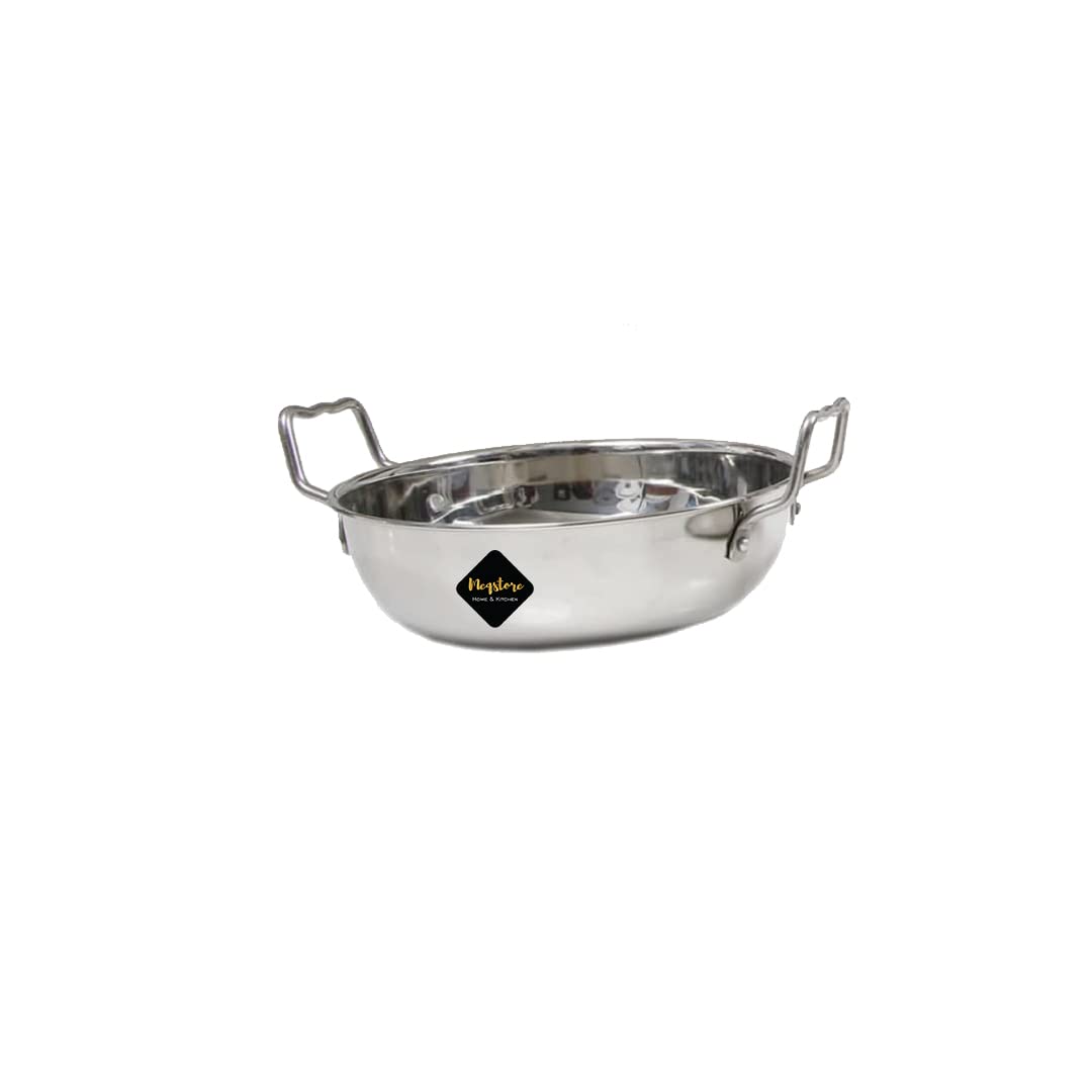 Buy Meqstore Stainless Steel Flat Bottom kadhai with Handel for Deep