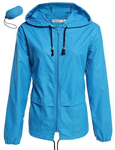 Women's Lightweight Rain Jacket Active Outdoor Waterproof Packable Hooded Raincoat (Medium, A - Sky blue)