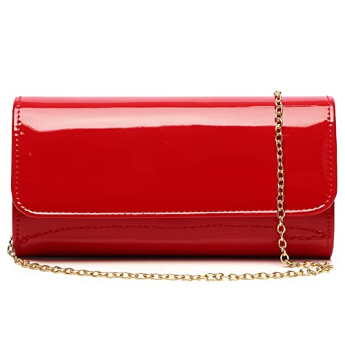 DETARA Pochette en cuir verni pour femme - Sac à main de soirée élégant pour Noël, mariage, bal de fin d'année, Rouge, Standard