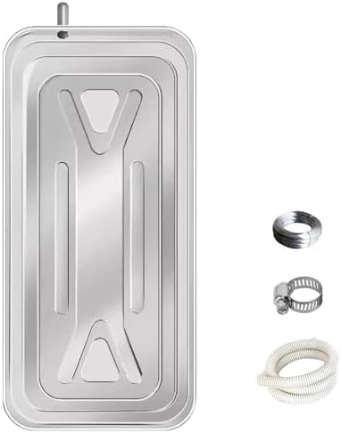 Durable Stainless Steel AC Drain Pan with 6.6 Ft Hose & Clamp - Essential Window Air Conditioner Tray for Portable Units - Prevents Water Leaks & Improves Efficiency