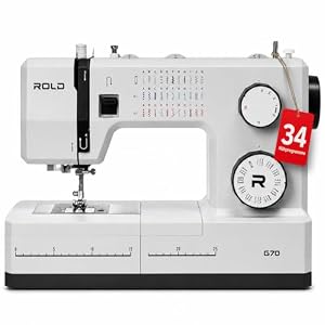 ROLD G70 Nähmaschine mit 34 Nähprogramme, Automatisches Knopfloch, 100-Watt-Servomotor, Nadeleinfädler, Edelstahl-Nähplatte