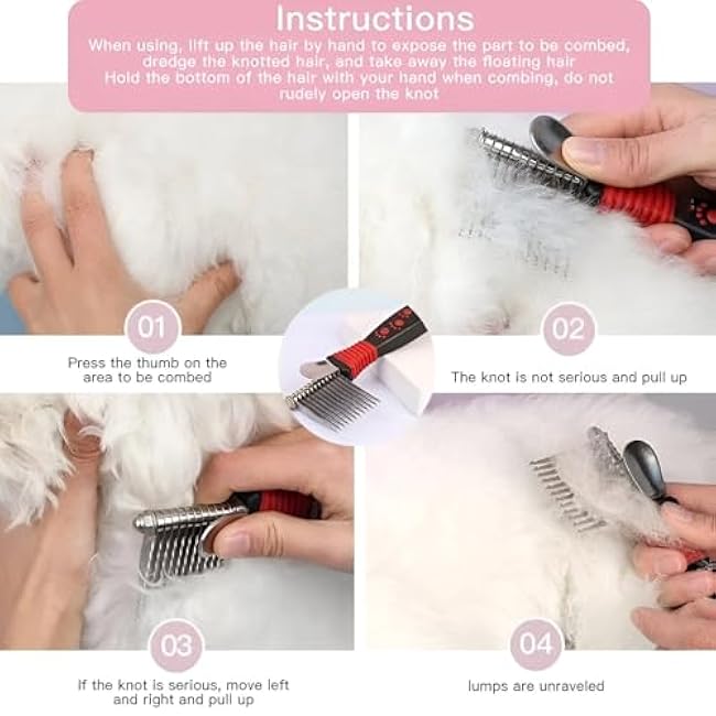 Pet Dematting Rake Comb for Dogs and Cats - Undercoat Detangling Grooming Brush-xHr0XK6T