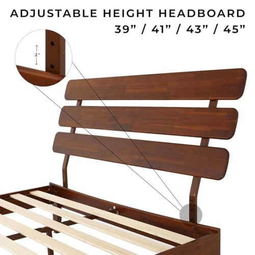 Image of Arman HANDICRAFTS Caden 15 inch Solid Acacia Wood Bed Frame with Adjustable Headboard, Mid Century Style, No Box Spring Needed, Full Size, Dark Chocolate