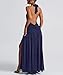 Ekaliy Women's Sexy Halter Deep V Neck Maxi Dress Sleeveless Backless High Slit Ruched Long Dress Party Cocktail Dresses Navy