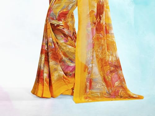 Image of Jaanvi fashion Women's Georgette Saree with Unstitched Blouse Piece