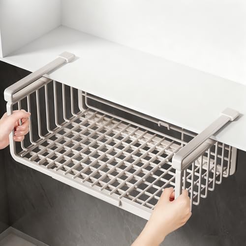 サムコス 吊り下げ収納 差し込み式 収納ラック 36-60CM伸縮 折り畳み式 吊り下げ棚 穴あけ不要 省スペース 掛け式 戸棚下 ラップホルダー 浴室 キッチン 小物 収納 調味料ラック(ホワイト)