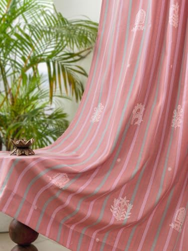 Image of Tranquebar Curtain Co. Window Curtains 5 Feet, 60-65% Room Darkening,Pink Rabah, Cotton Curtains for Window, Cotton Curtains 5 Feet Long Set of 2, BackTab Loops,Rabah(152 cm) - Set of 2