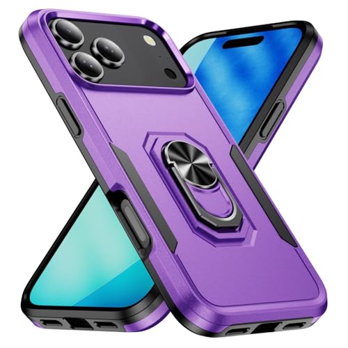 Coque iPhone 17 Pro Max rigide silicone avec anneau support de protection violette