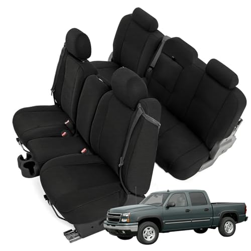 Kistrba Seat Covers Compatible with 2003-2006 Chevy Silverado LT Double Cab Front and Back 600D Heavy Duty Complete Set Front 40/20/40 Split Seat and Rear 60/40 Split Bench Seat with Armrest