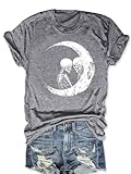 Women's Vintage Skelleton Shirt Lovers Skull Shirts Funny Skull Graphic T Shirt Hippie T Shirt Cute Moon Graphic Tee Grey L