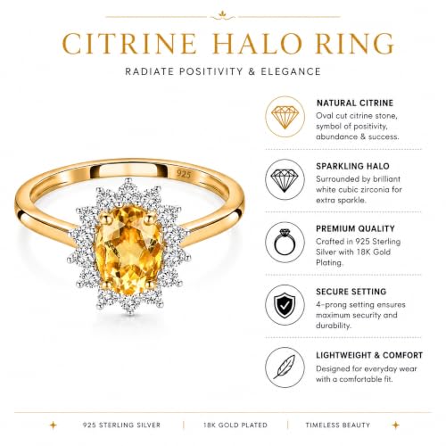 Image of Princess Diana Inspired Halo Birthstone Ring for Women Girls | Pure 925 Sterling Silver with AAA+ Natural Gemstone | 18K Gold-Plated | Best Gift for Birthday, Anniversary, or Valentine�s Day