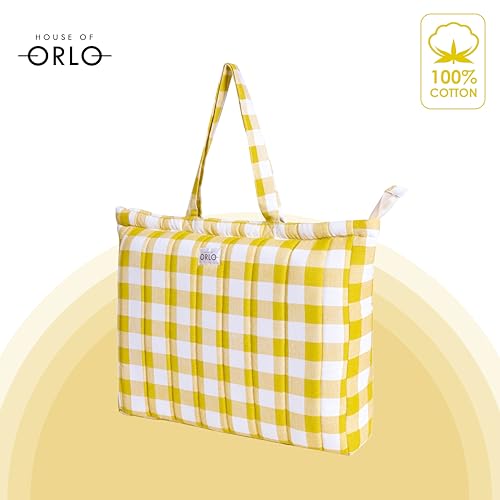 Image of Premium Cotton Waffle Quilted Tote Bag, Large Spacious Handbag for College, Office, Work, Travel, Shopping & Daily Use