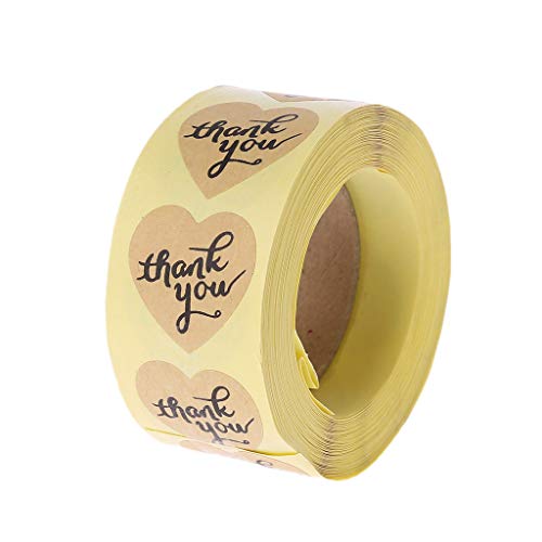 fooderstoury Sticker Labels Heart Shape Thank You Sticker Kraft Paper Craft Wedding Decoration Seals Scrapbook DIY Craft