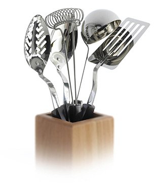 CutcoModel 1719 5-pc Kitchen Tool Set Includes #1716 Slotted Turner, #1712 Basting Spoon, #1713 Slotted Spoon, #1715 Ladle and #1714 Mix-Stir with black "classic" handles