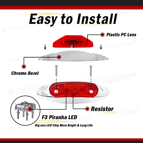 Tmh 10 Pcs Mini Side Led Marker ( Qr Model ) Red Light With Chrome Bezel , Universal Led Clearance Markers For Truck Trailer Boat Atv Marine Marker Lights, Side Marker Lights #TOP5